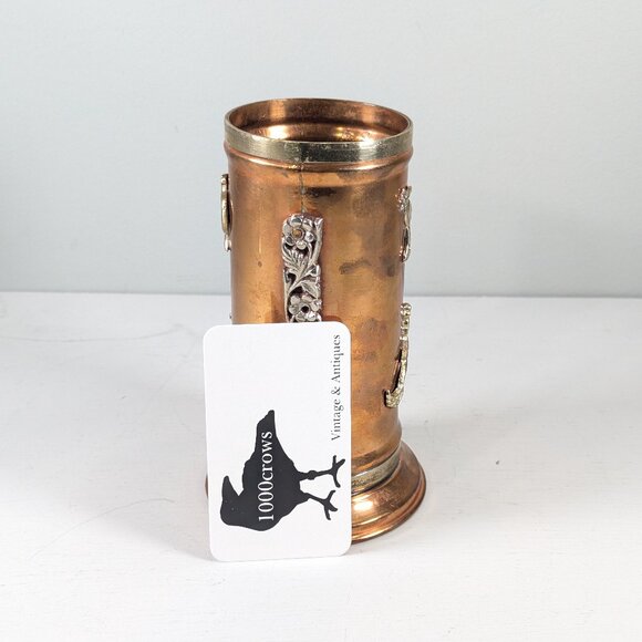 Vintage 6" Copper Metal Cylinder Canister Vase - Southeast Asian style - Picture 2 of 8